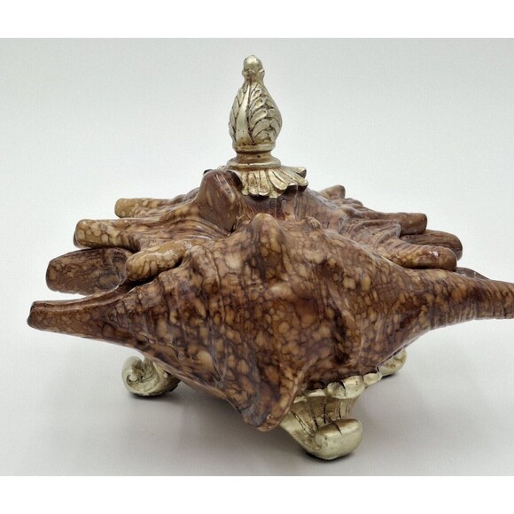 Shell Decorative Beach Decor Conch Trinket Box with Lid  Jewelry Key Dish Resin - Picture 13 of 16
